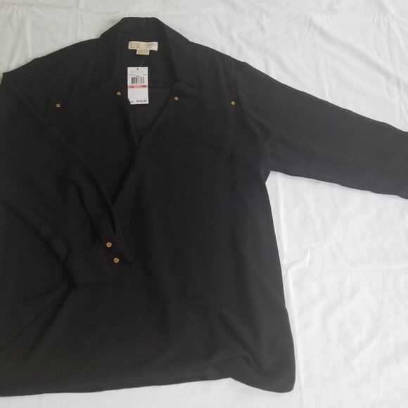 MICHAEL KORS Basics Women's Elegant Surplice Blouson Pullover Top Black Size 14W - Picture 3 of 6